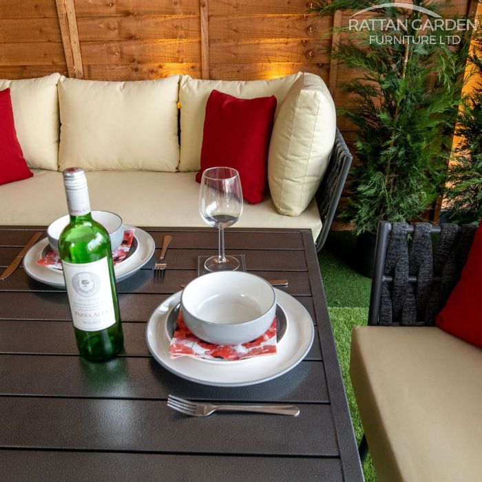 Monaco Dark Grey 4 Seat 4 Piece rattan Dining Sofa Set - Cream Cushions