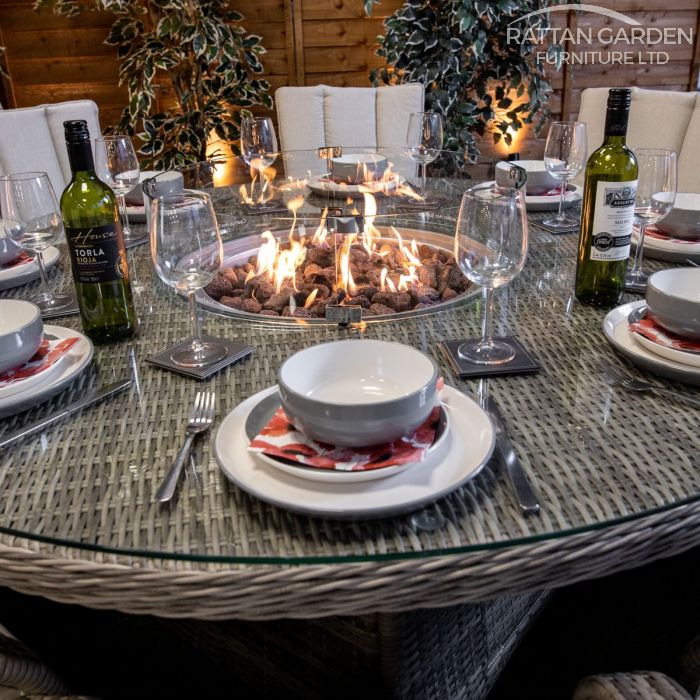 Rattan Champagne Tokyo 8 Seat Fire Pit With 165cm Round Table