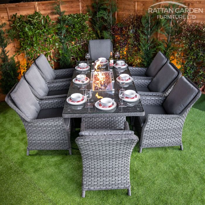 Rattan Serena Paris 8 Seat Fire Pit With 200cm Rectangular Table