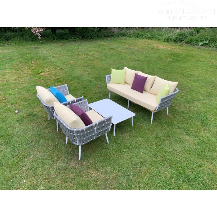 Rattan Monaco Silver 5 Seat 4 Piece Sofa Set With Coffee Table