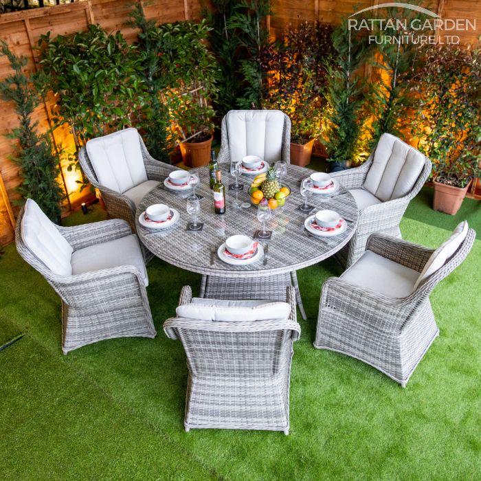 Rattan Champagne Vienna Round 6 Seat Dining Set
