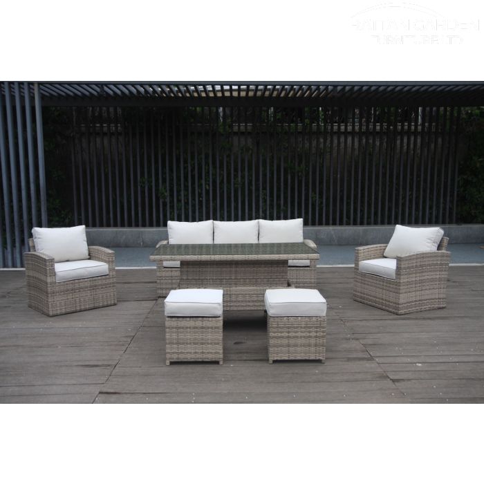 Champagne Chichester 5 Seat 6 Piece Rising Table rattan Sofa Set