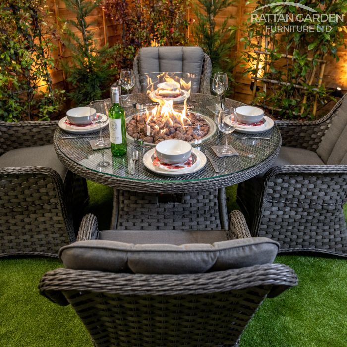 Rattan Serena Vienna Round 4 Seat Fire Pit Dining Set