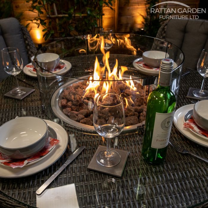 Rattan Serena Vienna Round 4 Seat Fire Pit Dining Set