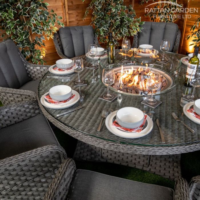 Rattan Serena Vienna 8 Seat Fire Pit With 165cm Round Table