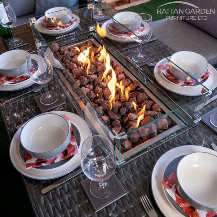 Platinum Madison Rattan Corner Dining Set With Fire Pit