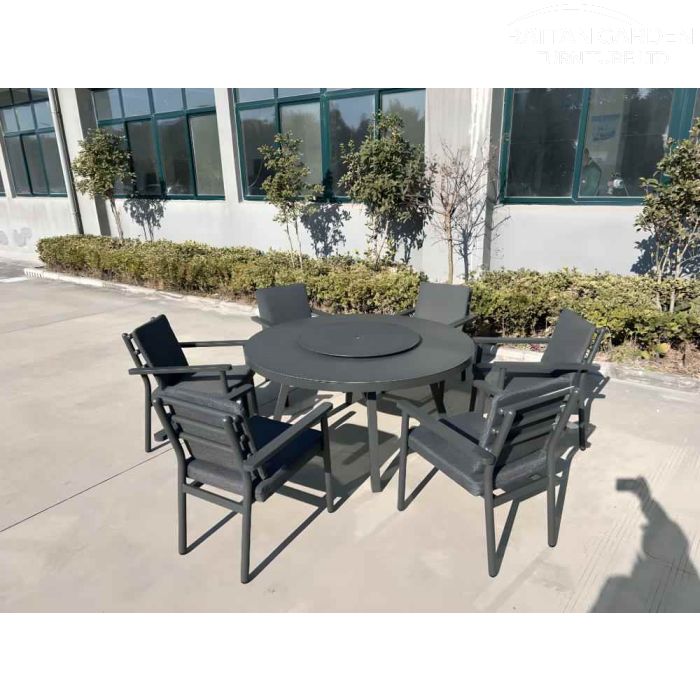 Brabazon Aluminium 6 Seat Round Dining Set with Grey Ceramic Glass Table Top