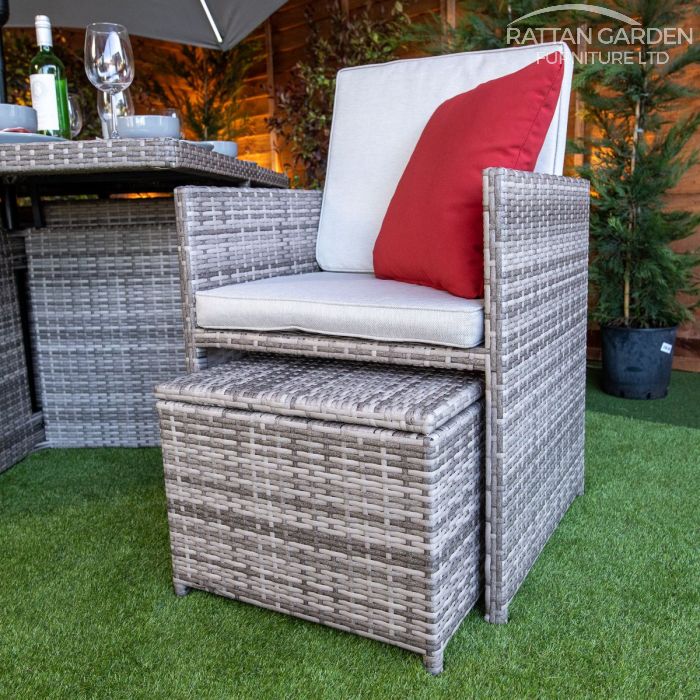 Rattan Champagne 4 seat Cube With 4 Storage Footstools