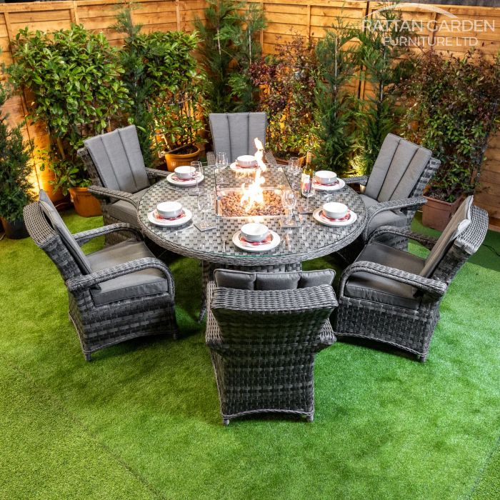 Rattan Serena Tokyo Round 6 Seat Fire Pit Set