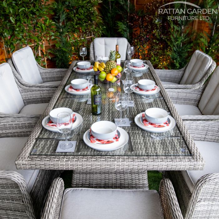 Rattan Champagne Vienna Rectangular 8 Seat Dining Set