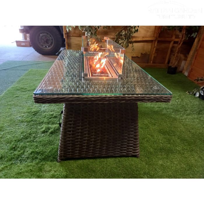 Platinum Rectangular Rattan Firepit Coffee Table
