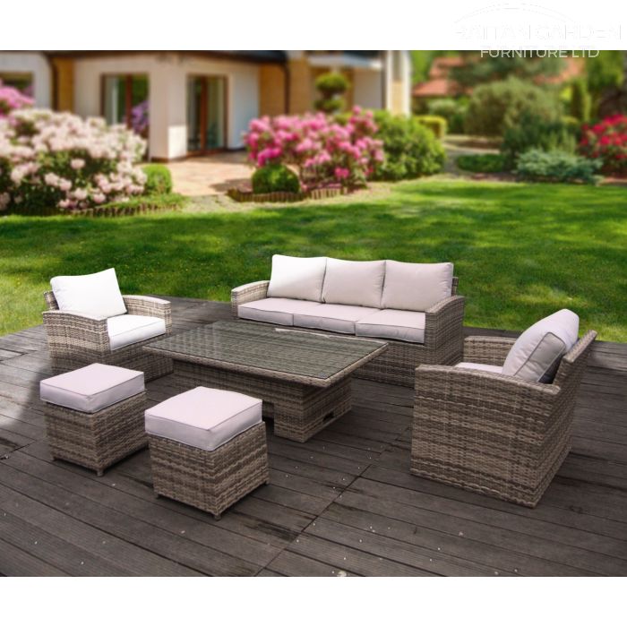 Champagne Chichester 5 Seat 6 Piece Rising Table rattan Sofa Set