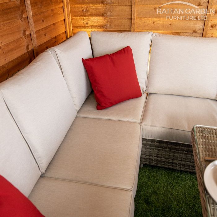 BOX DAMAGED - Rattan Champagne Boston Corner Dining Set with Fire Pit