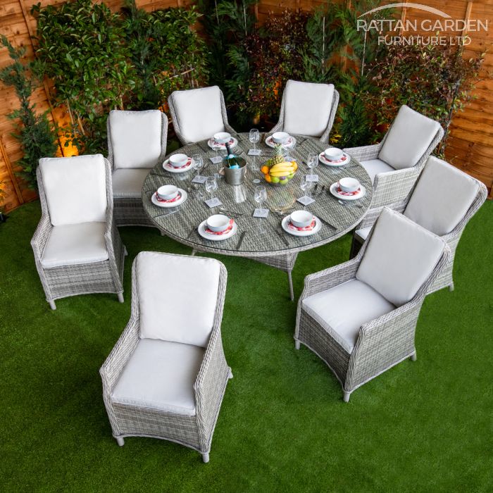Rattan Champagne Paris Round 8 Seat Dining Set