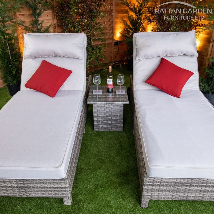 Rattan Champagne Deluxe Extra Wide Wheel Lounger Set of 2 ( Without Side Table )
