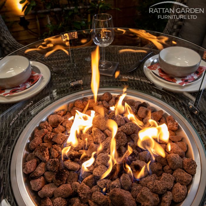 Rattan Serena Vienna Round 4 Seat Fire Pit Dining Set
