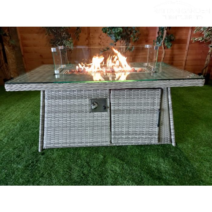 Champagne Rectangle rattan Fire Pit Coffee Table