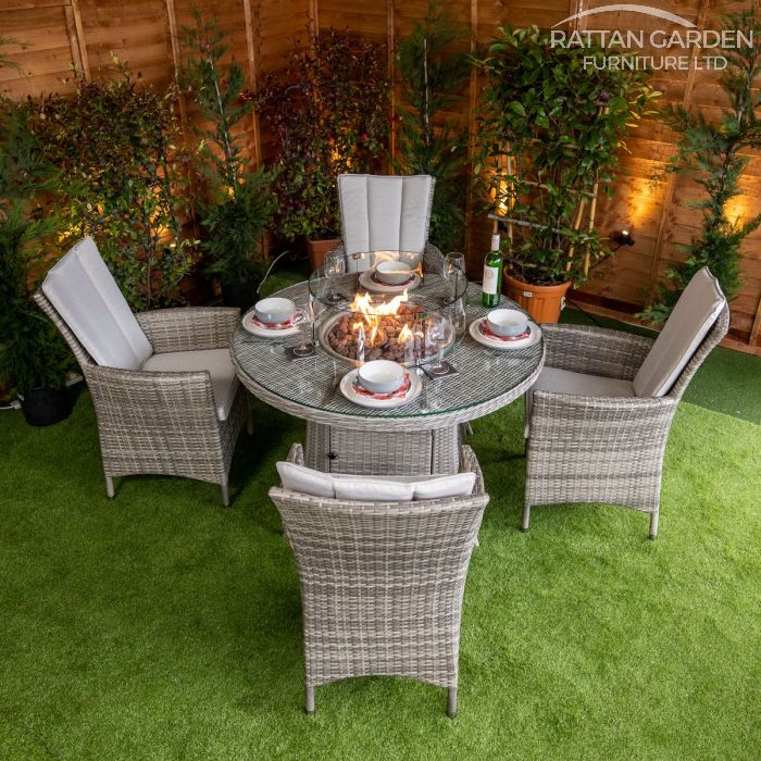 Rattan Champagne Atlanta Round 4 Seat Fire Pit Set