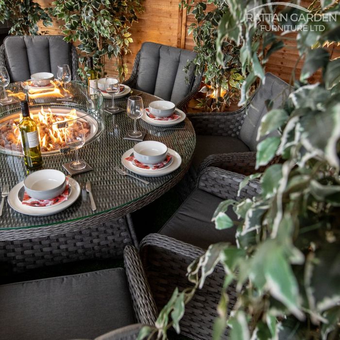 Rattan Serena Vienna 8 Seat Fire Pit With 165cm Round Table
