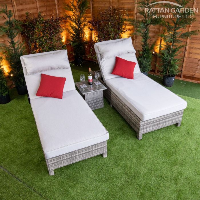 Rattan Champagne Deluxe Extra Wide Wheel Lounger Set of 2 ( Without Side Table )