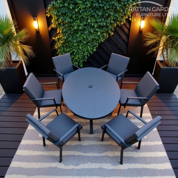 Aluminium Sebastian 180cm 6 Seat Oval Dining Table Set with Grey Ceramic Glass Table Top
