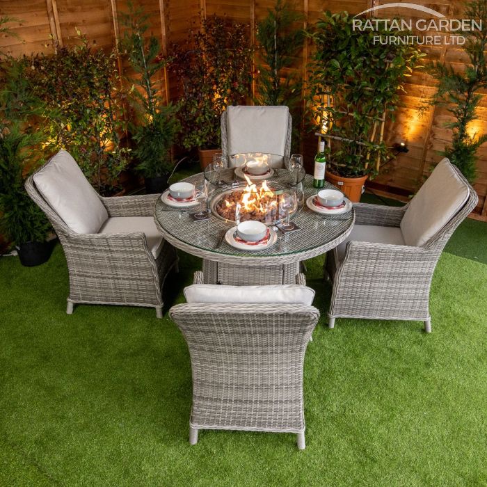 Rattan Champagne Paris Round 4 Seat Fire Pit Set