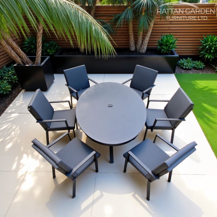 Aluminium Sebastian 180cm 6 Seat Oval Dining Table Set with Grey Ceramic Glass Table Top