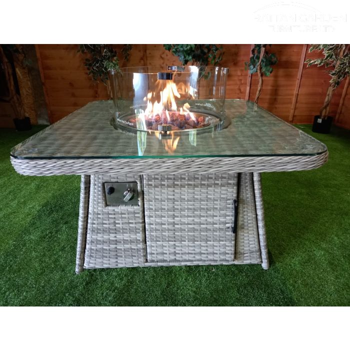 Champagne Square rattan Fire Pit Coffee Table with Rounded Corners