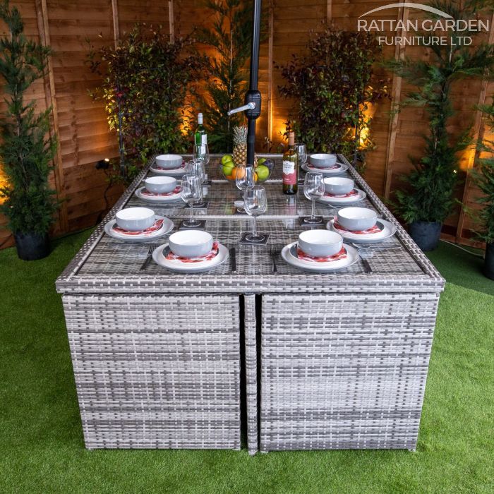 Rattan Champagne 6 Seat Cube With 4 Storage Footstools