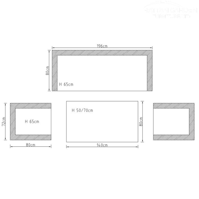 Brabazon Aluminium 5 Seat 4 Piece Sofa Set with Grey Rising Table