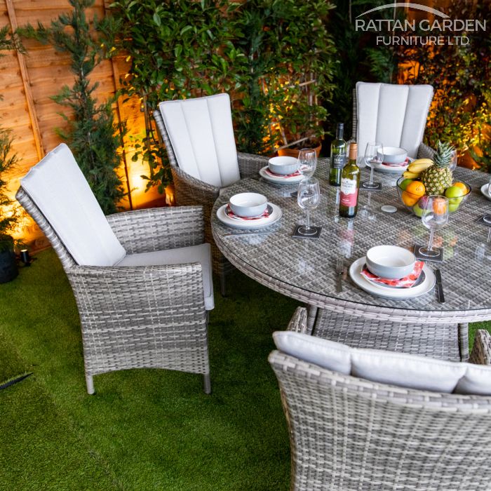 Rattan Champagne Atlanta Round 6 Seat Dining Set
