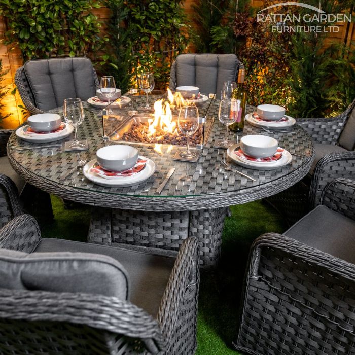 Rattan Serena Vienna Round 6 Seat Fire Pit Set