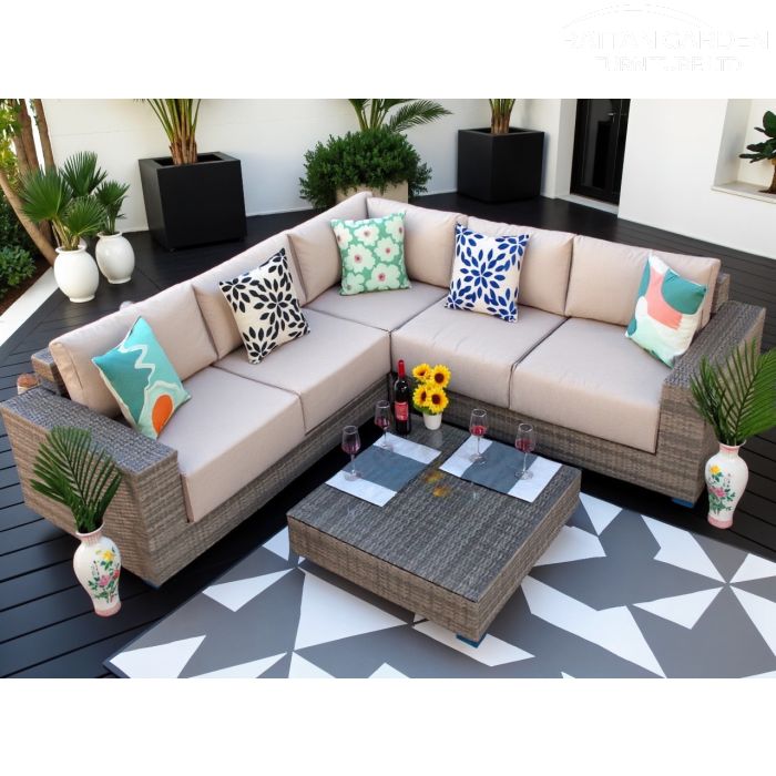 Prague Champagne Rattan Corner Sofa Set