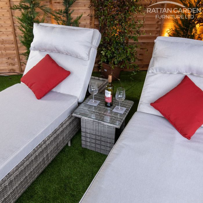 Rattan Champagne Deluxe Extra Wide Wheel Lounger Set of 2 ( Without Side Table )