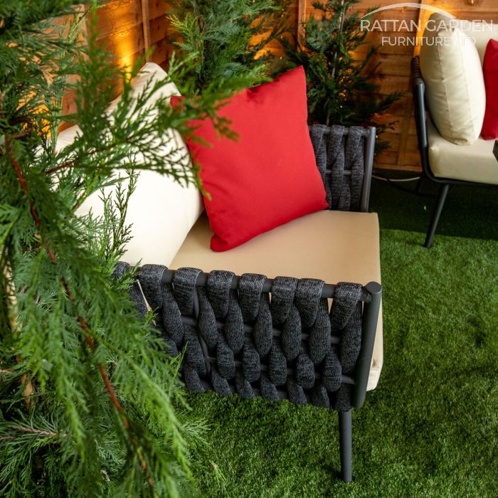 Monaco Dark Grey 4 Seat 4 Piece rattan Dining Sofa Set - Cream Cushions
