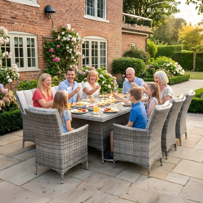 Champagne Atlanta 8 Seat Fire Pit With 200cm Rectangular Table