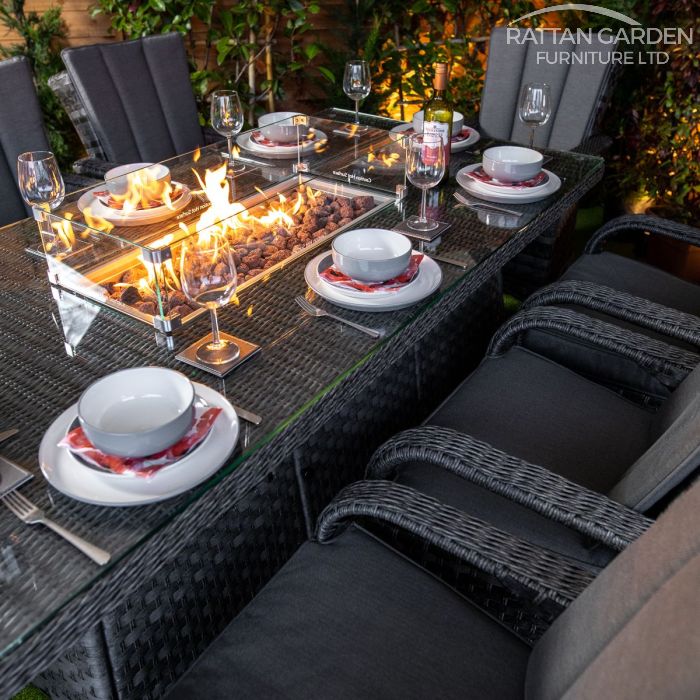 Rattan Serena Tokyo 8 Seat Fire Pit With 200cm Rectangular Table
