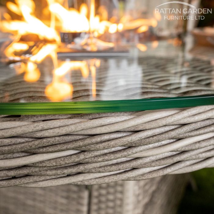 Rattan Champagne Tokyo Round 4 Seat Fire Pit Set