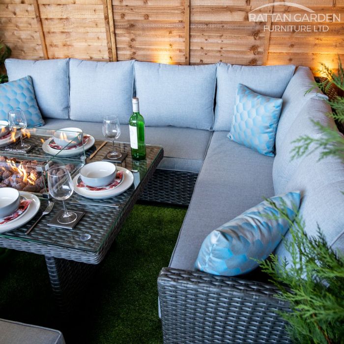 Platinum Madison Rattan Corner Dining Set With Fire Pit