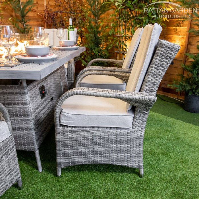 Champagne Tokyo Rectangular 6 Seat rattan Aluminium Fire Pit Set