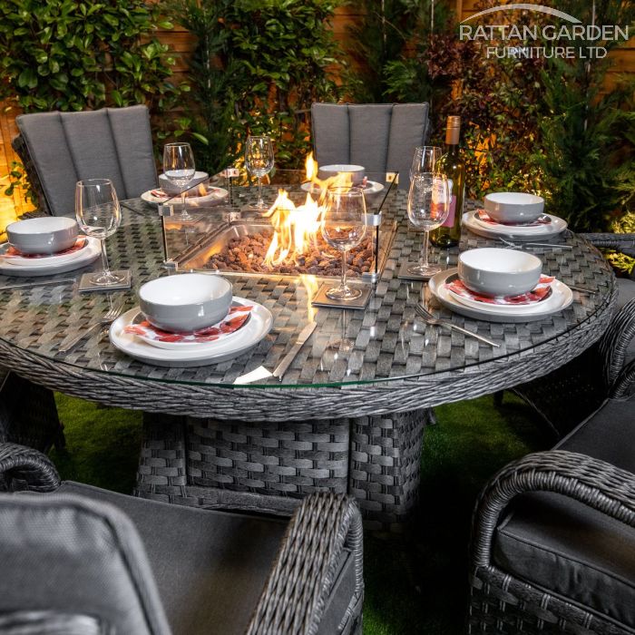 Rattan Serena Tokyo Round 6 Seat Fire Pit Set