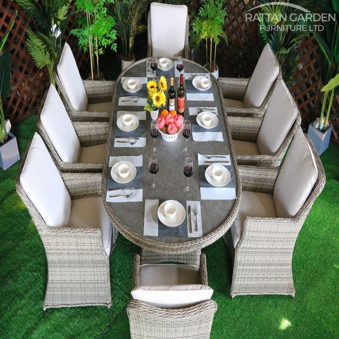 Rattan Champagne Paris 230cm Oval 8 Seater Dining Set