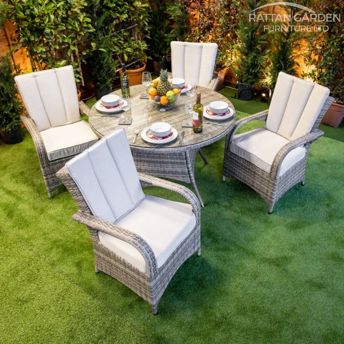 Rattan Champagne Tokyo Round 4 Seat Dining Set