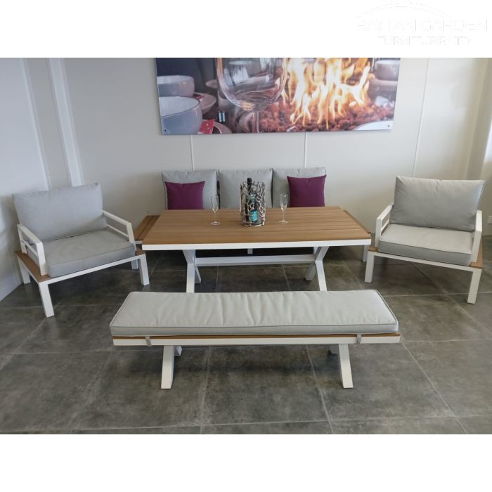 Java Aluminium Bench rattan Dining Set