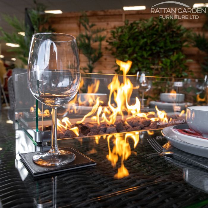 Rattan Serena Paris 8 Seat Fire Pit With 200cm Rectangular Table