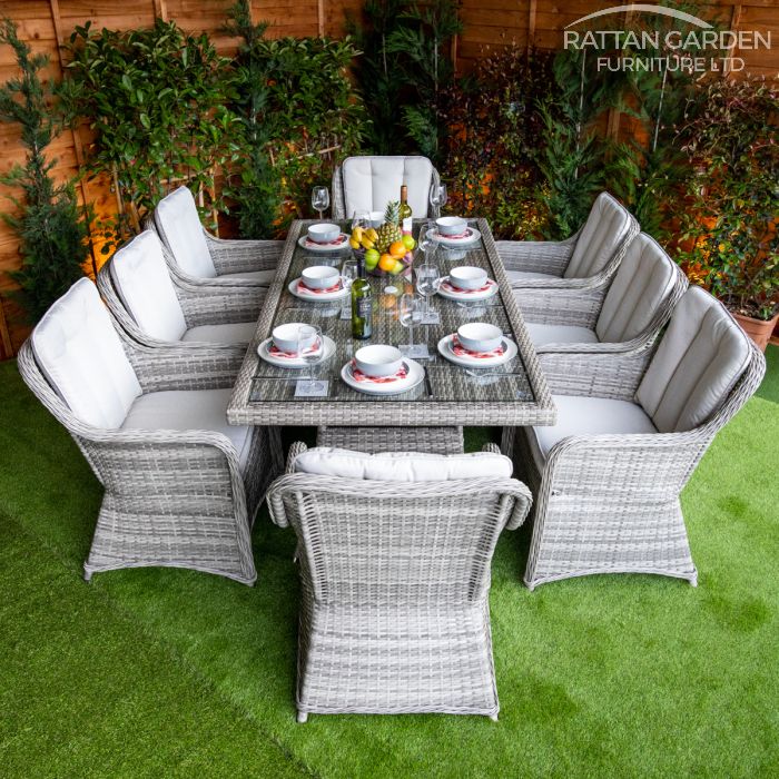 Rattan Champagne Vienna Rectangular 8 Seat Dining Set
