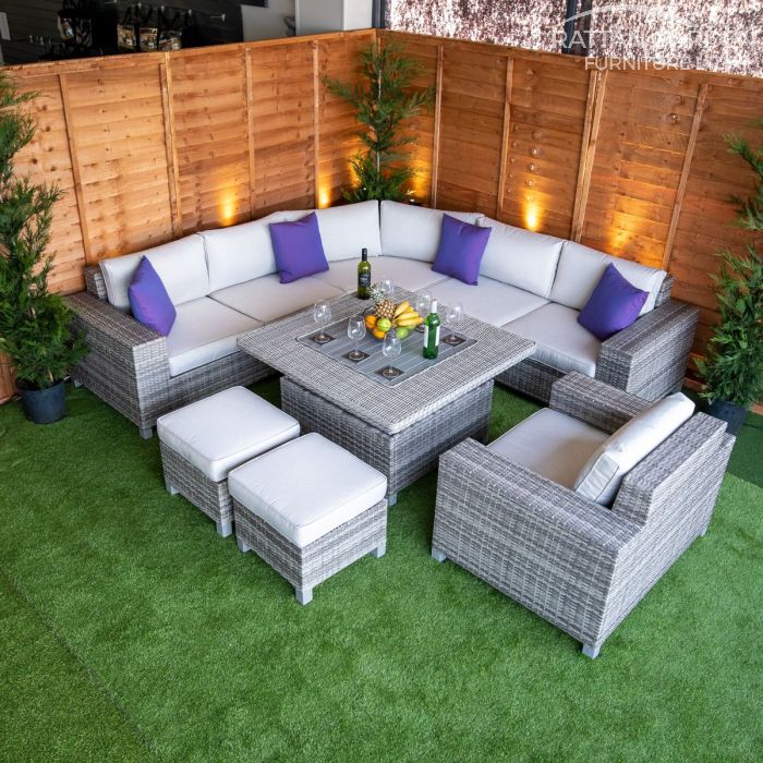 Champagne Winchester Square Rising Table Rattan Corner Set
