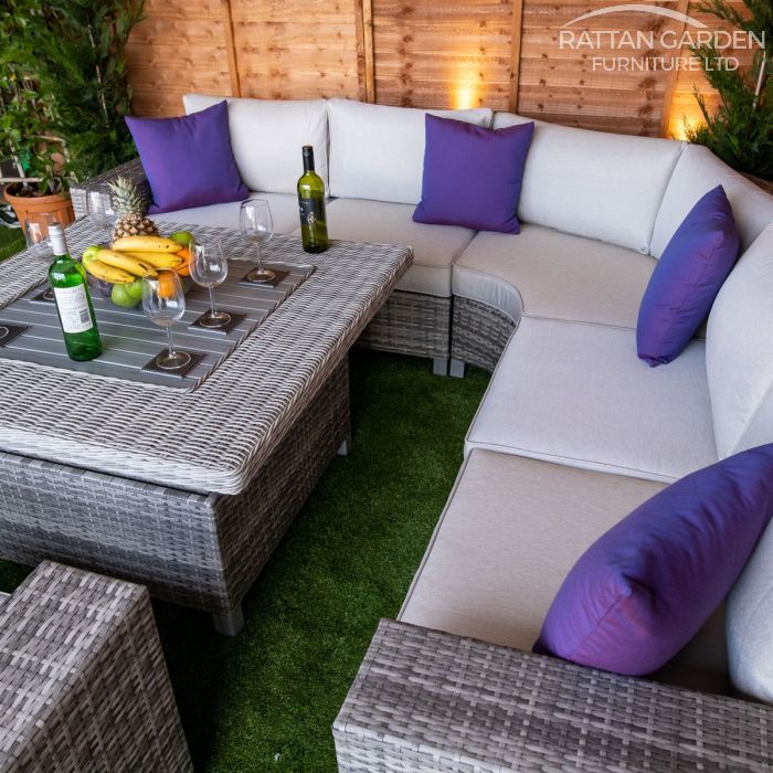 Champagne Winchester Square Rising Table Rattan Corner Set