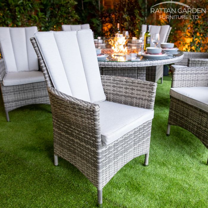 Rattan Champagne Atlanta Round 6 Seat Fire Pit Set