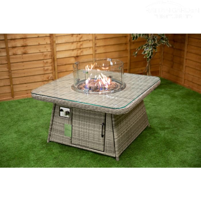 Champagne Square rattan Fire Pit Coffee Table with Rounded Corners